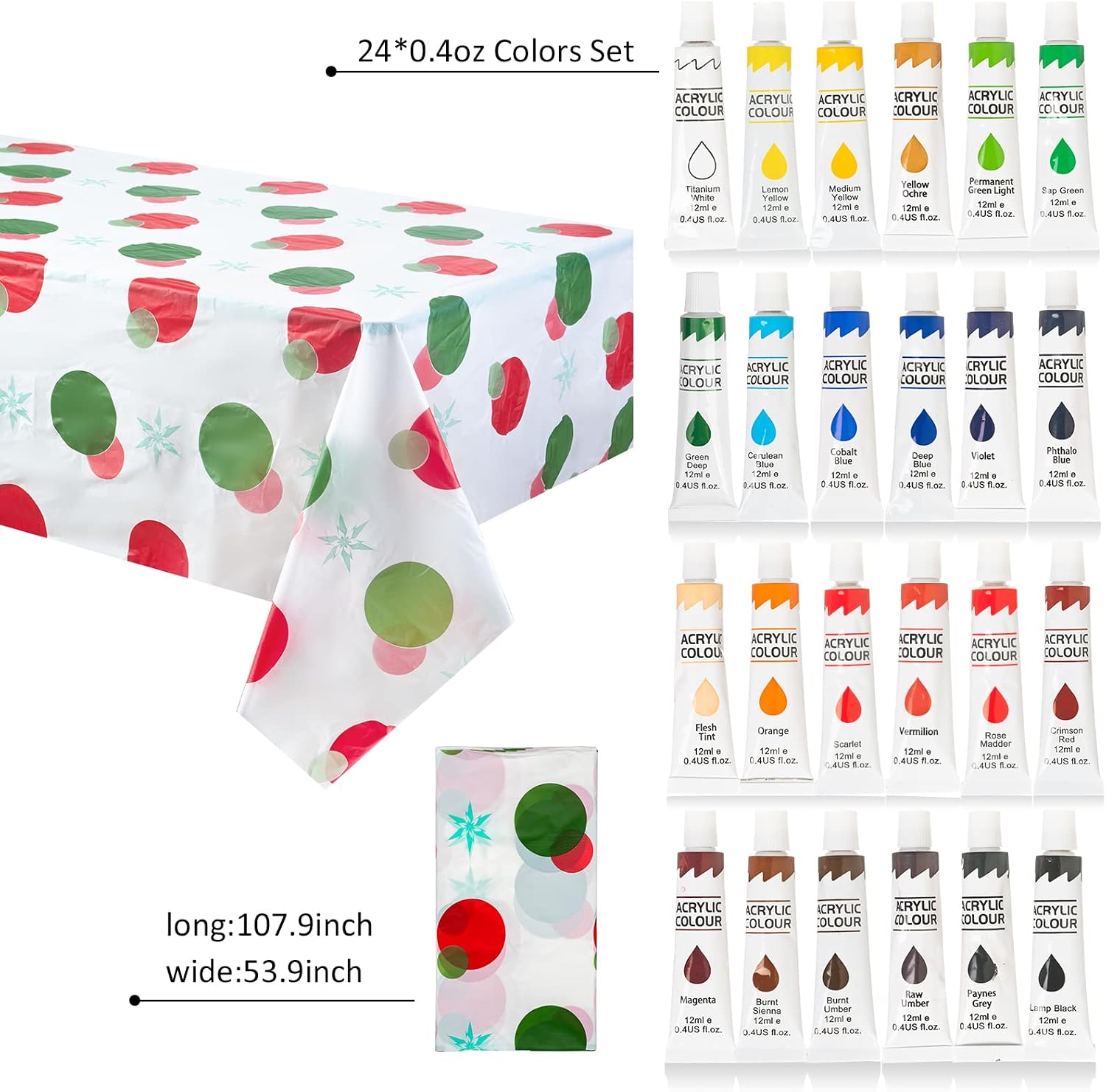 Rabbitale 370 Pcs Art Painting Kit Supplies Set for Party - 200 Paint Brushes, 48 Acrylic Paints, 20 Wood Easels & Canvas Panels & Palettes & Aprons & Wash Pen Cup, 2 Plastic Tablecloth