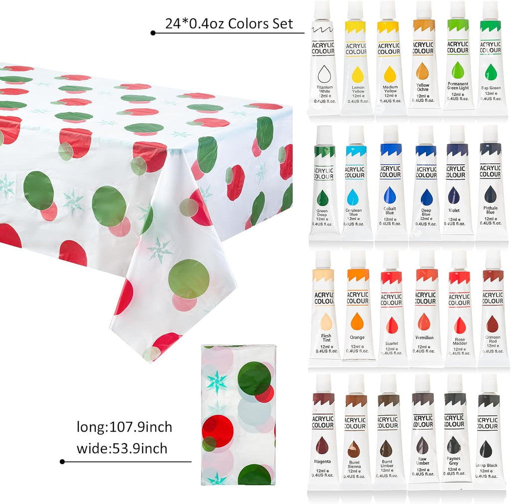 410 Pcs Art Painting Kit Supplies Set for to Party - 210 Paint Brushes, 72 Acrylic Paints, 21 Wood Easels & Canvas Panels & Palettes & Aprons & Wash Pen Cup, 3 Plastic Tablecloth