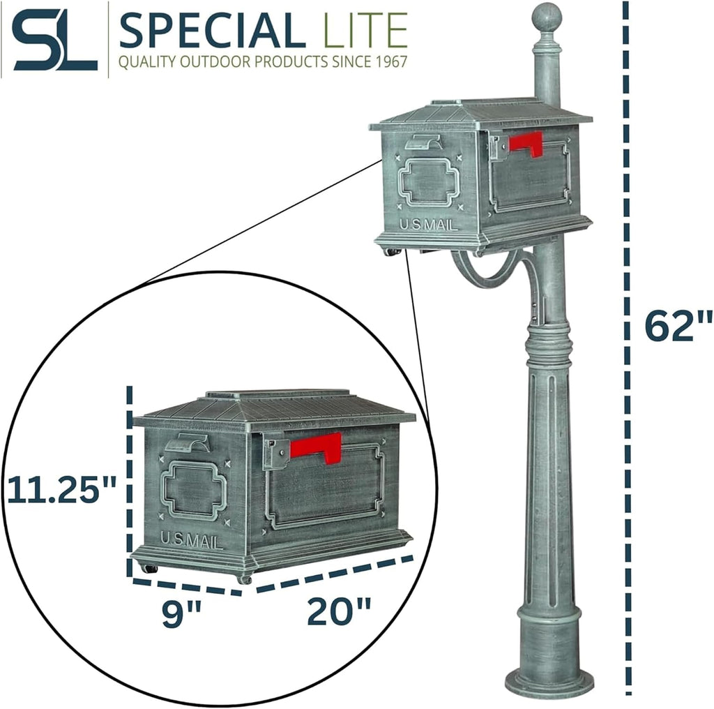 Special Lite Kingston Curbside Mailbox with Ashland Post - Verde Green Mailbox with Aluminum Post - SCK-1017_SPK-600-VG