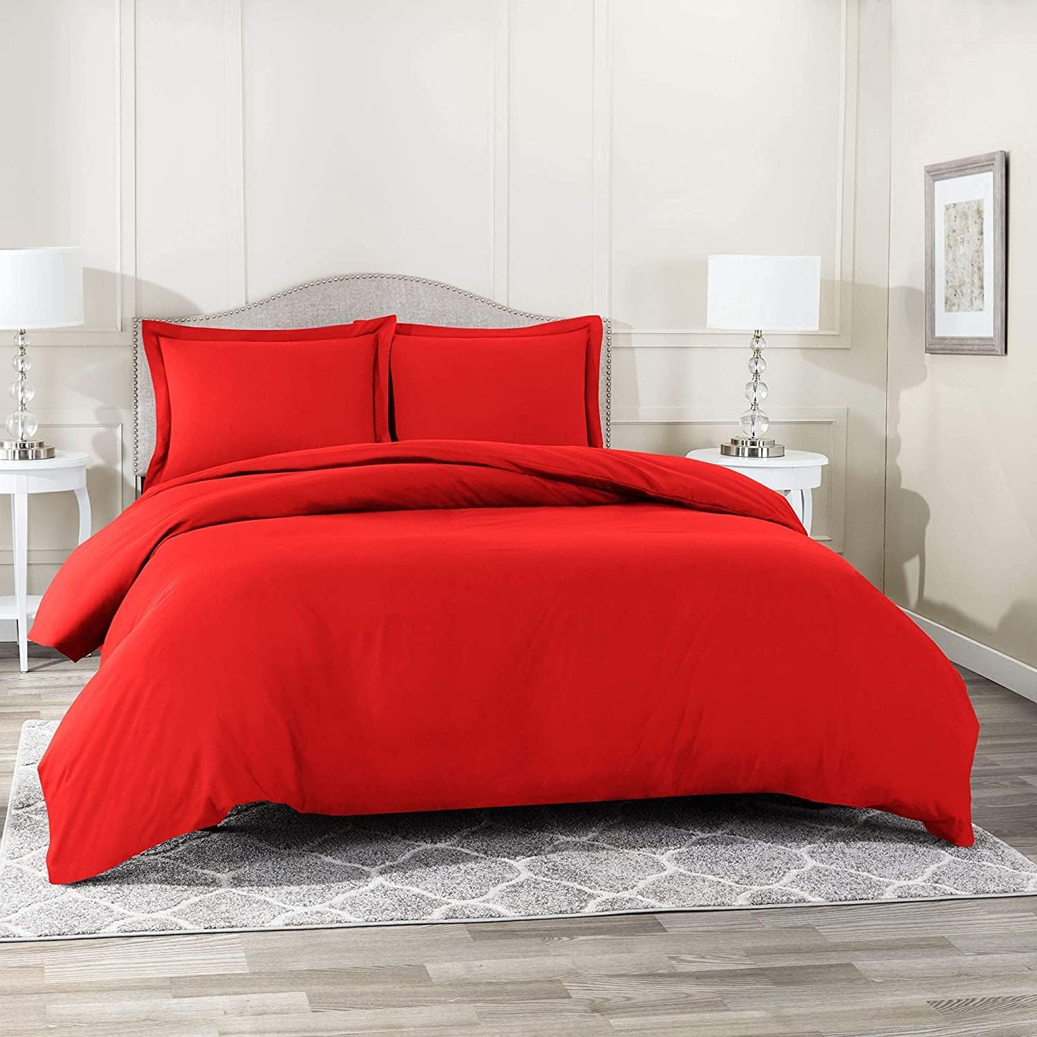 1500 Thread Count Egyptian Cotton Luxurious Italian Finish 3-PCs Duvet Set ( 1 PC Duvet Cover Hidden Zipper Closure with Corner Ties & 2 Pillow Shams Solid (Queen, Red)