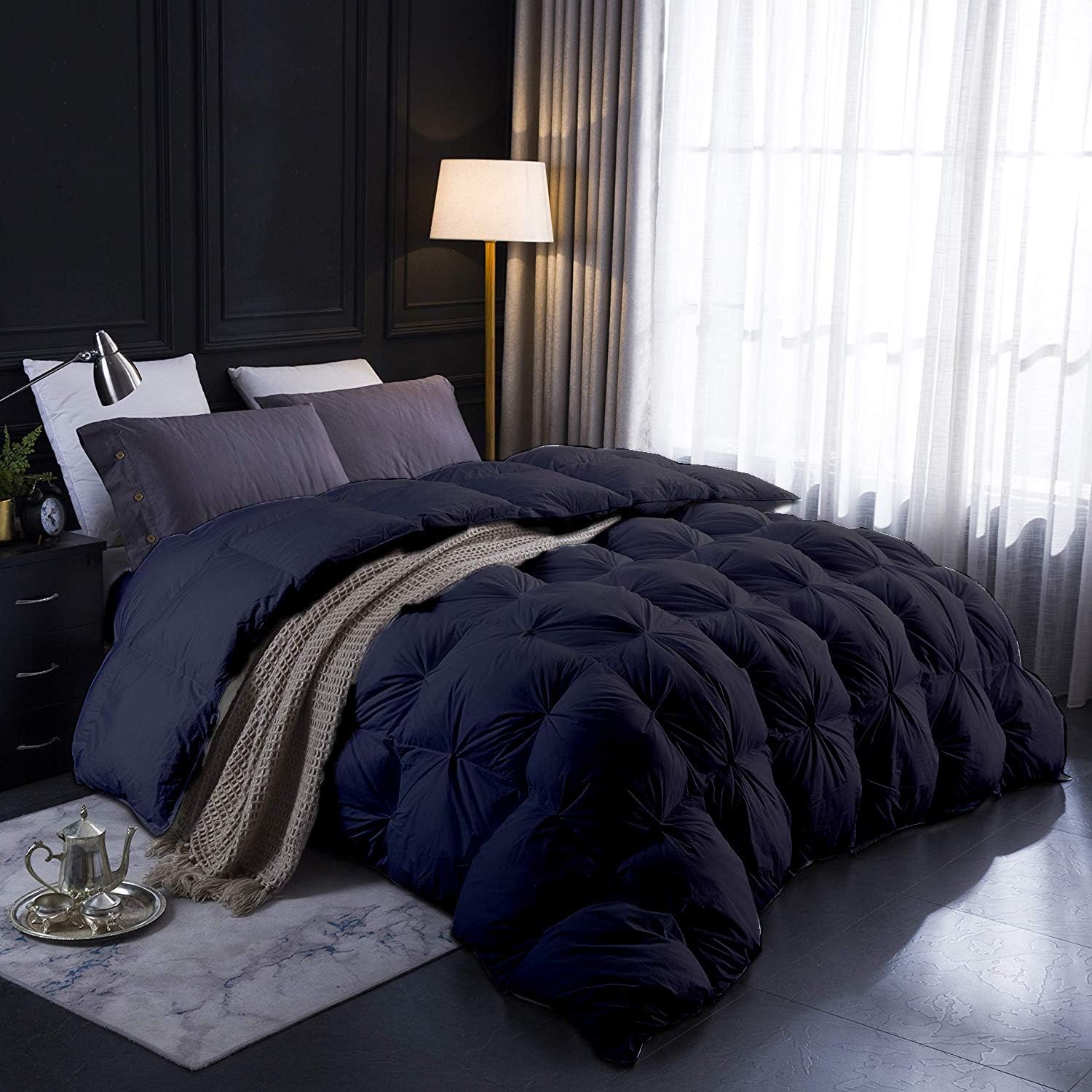 Fluffy & Thick 1500-TC Pinch Pleated Down Comforter Queen Size 88 x 92 Inches 1-Piece All-Season Duvet Insert, 850 GSM Micro Fill with All Side Corner Tabs 100% Egyptian Cotton