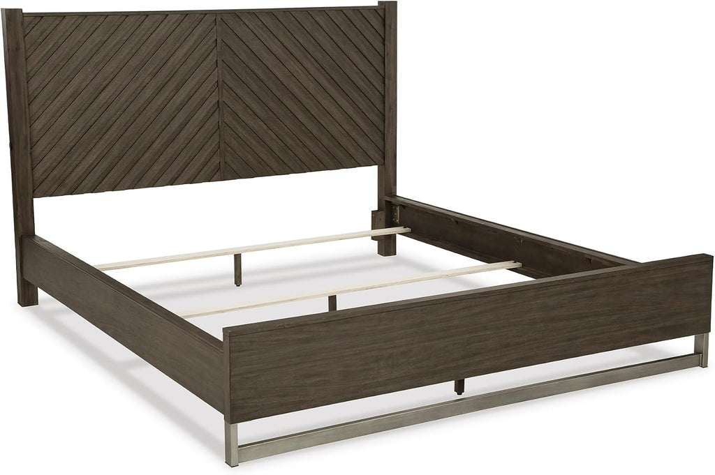 Signature Design by Ashley Arkenton Contemporary King Panel Bed with Dual USB Charging Ports, Foundation or Box Spring Needed, Dark Brown