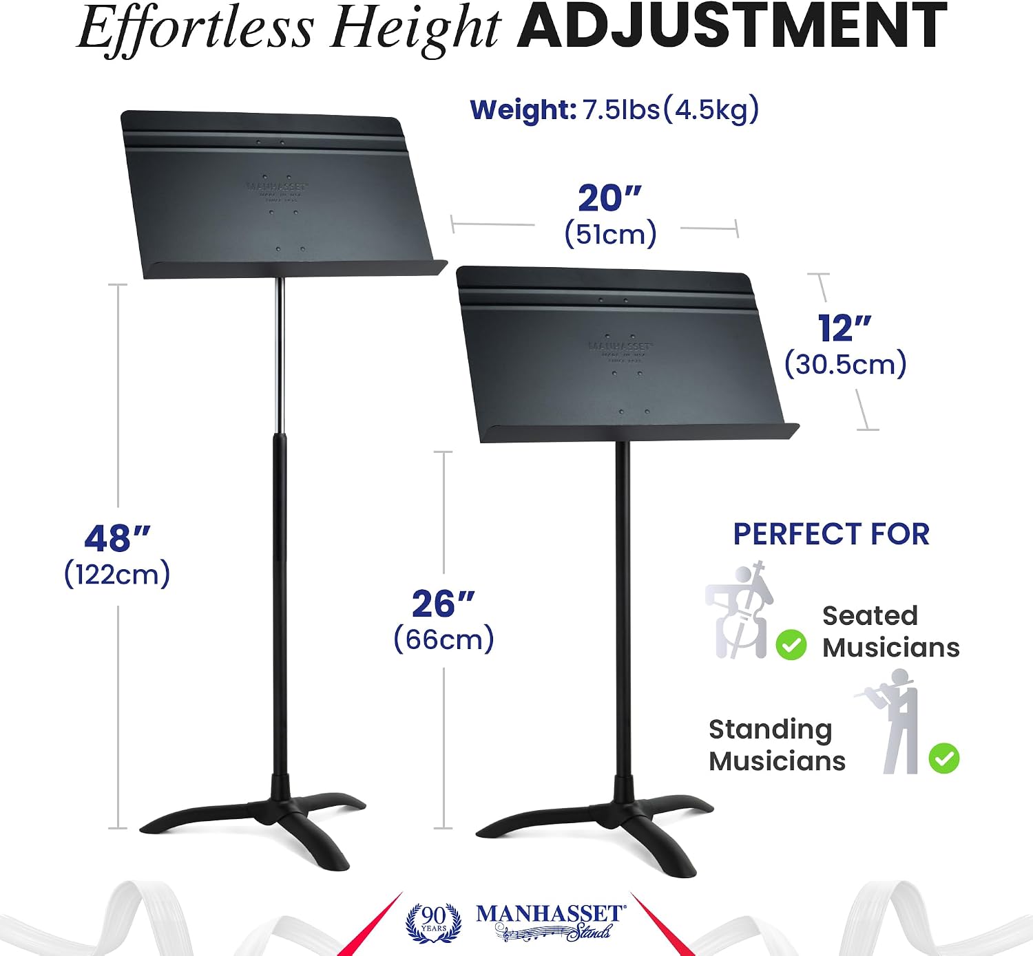 Manhasset Music Stand For Sheet Music - Bulk Pack of 6 Stands - 48 Symphony Model - Long Lasting, Durable Manhasset Stand - Adjustable Height - 20' by 12' - Made in the USA