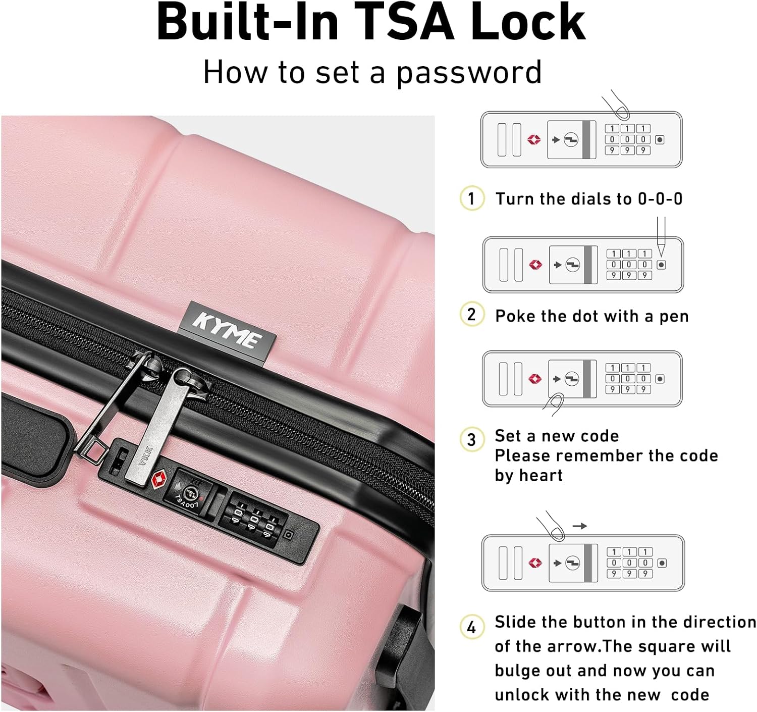 KYME Luggage Sets 2 Piece Suitcase Set Hardshell 20 inch/24 inch Luggage with Spinner Wheels Hardside PC+ABS Checked Large Suitcase with TSA Lock for Women Pink