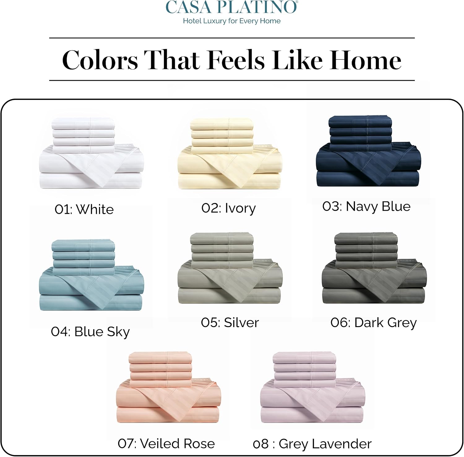 Casa Platino 100% Egyptian Cotton Sheets California King Size Set - 6 Pieces - Damask Stripe- Smooth Sateen Weave Bed Sheets, 15' Deep Pocket - Pure White Sheet Set