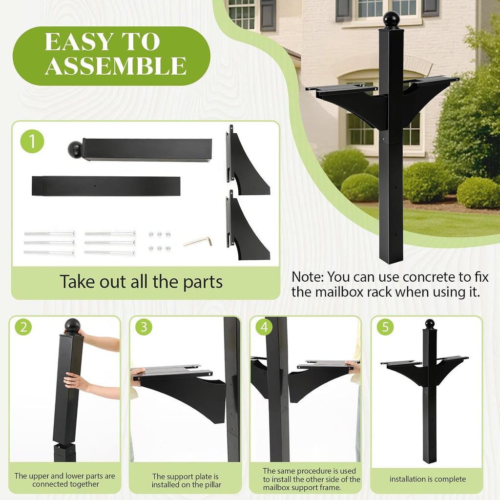 Colingmill Double Mailbox Post, Heavy Duty Iron Mailbox Stand Multifunctional Yard Solution for Duplex Homes Multi Family Homes(Mailboxes Not Included)