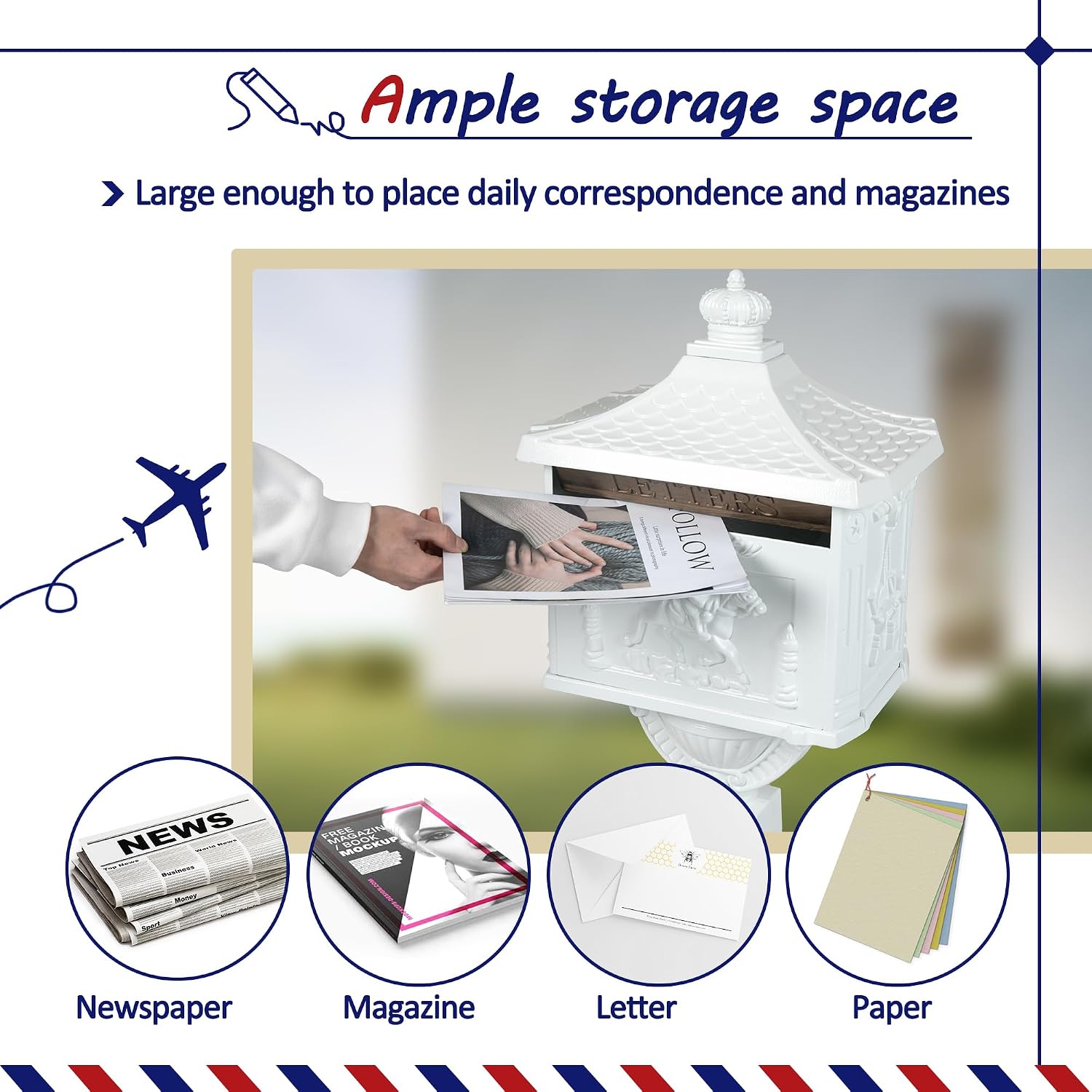 Retro Locking Mailboxes for Outside Aluminum Freestanding Mailbox with Post, Heavy Duty Mail Boxes for House with Post, White