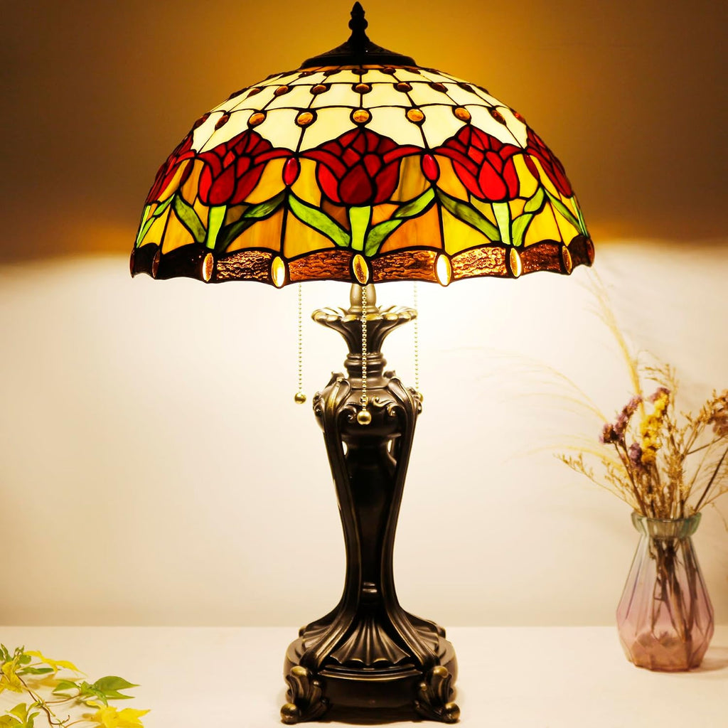 Large Tiffany Lamp Shade Replacement Only 16Inch Stained Glass Lampshade Fit For Table Lamps FLoor Lamp Ceiling Fixture Pendant Hanging Light Home Office Decoration (Yellow Tulips)