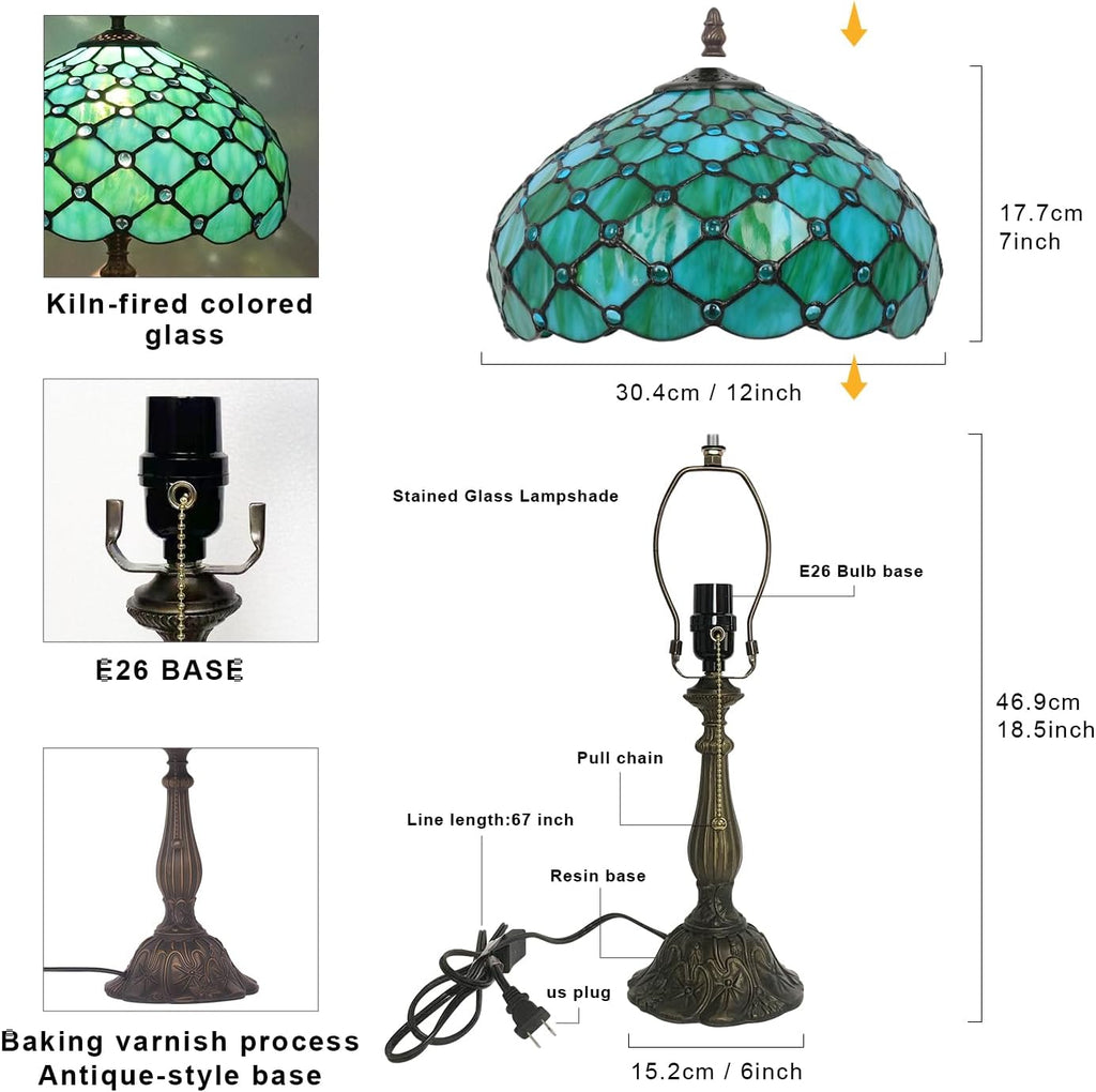 Tiffany Lamp,12X12X19 Inch Tiffany Style Reading Light,Tiffany Table Lamps,Sea Blue Pearl Table Lamp.
