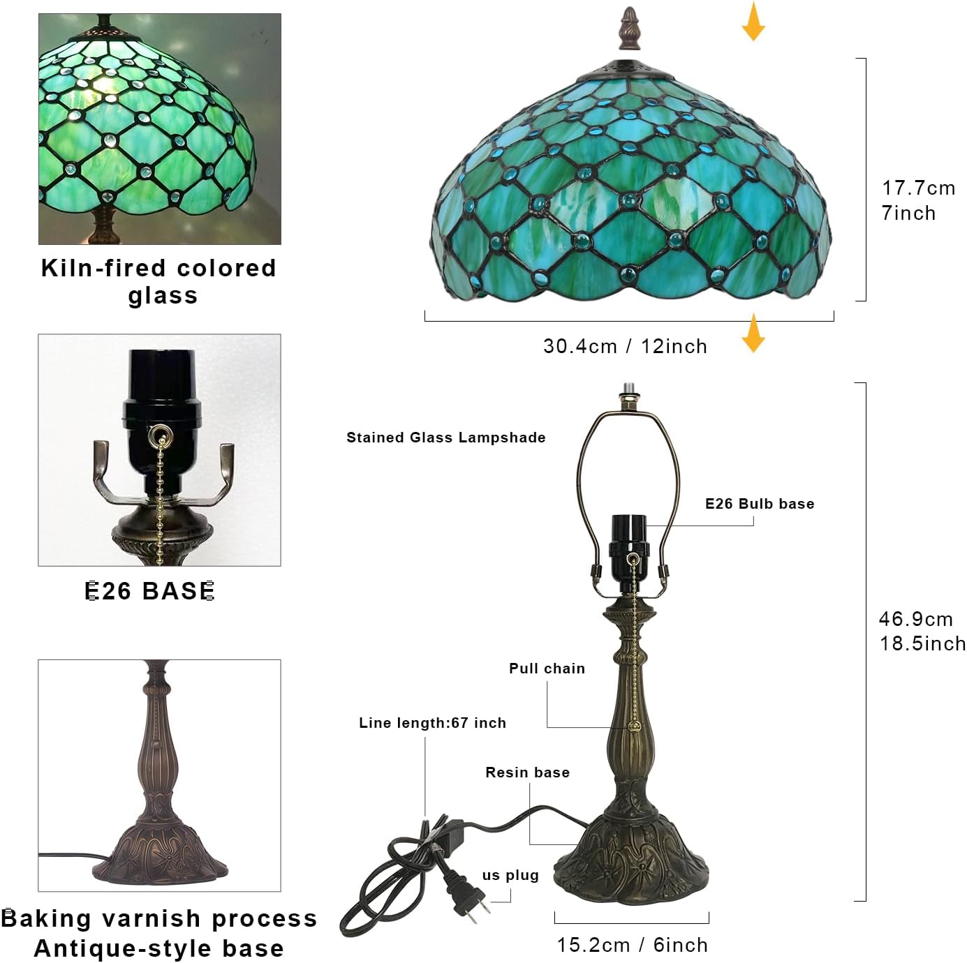 Tiffany Lamp,12X12X19 Inch Tiffany Style Reading Light,Tiffany Table Lamps,Sea Blue Pearl Table Lamp.