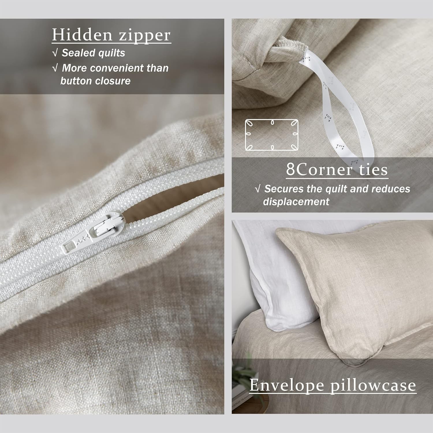 XZ XIFA Linen Duvet Cover Twin, 100% Washed French Flax Linen Bedding Set with Zipper Closure, Cooling & Textured Bed Sets for Hot Sleepers(1 Duvet Cover, 1 Pillowcases)
