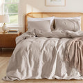 LBRO2M 100% France Linen Duvet Cover Set 3 Pcs Flax Comforter Cover with Zipper Closure 2 Pillowcase 1 Breathable Duvet Cover Full Size, Linen Color