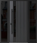 VDOMDOORS Front Exterior Prehung Steel Door/Ronex 0144 Grey / 2 Side Exterior Windows Sidelites/Entry Metal Modern Painted W12+36+12' x H80 Right Hand Inswing