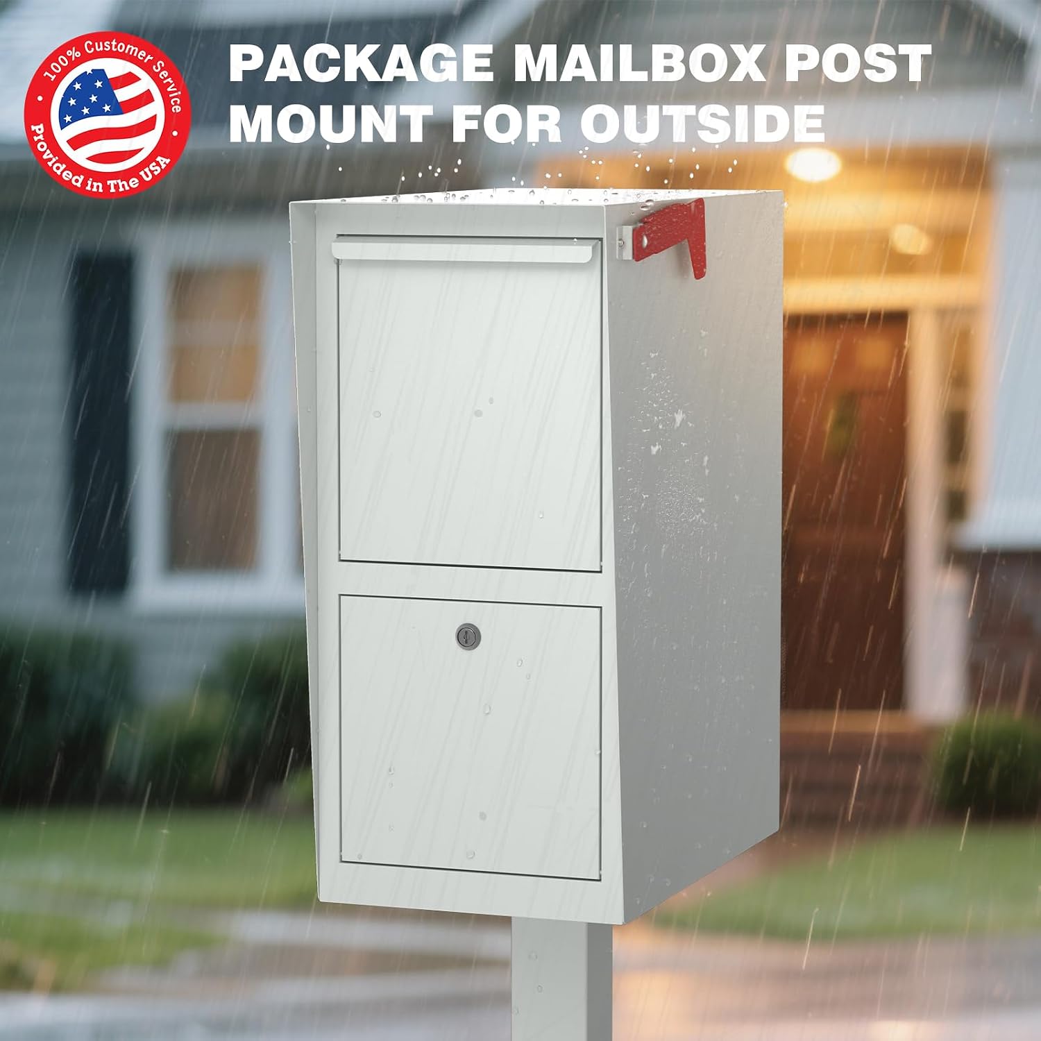 POCHAR Curbside Large Mailbox for Outside with Post - Locking Mailbox Post Mount with Base Plate - Weekend-Away Design Large Street Mail Box (White)