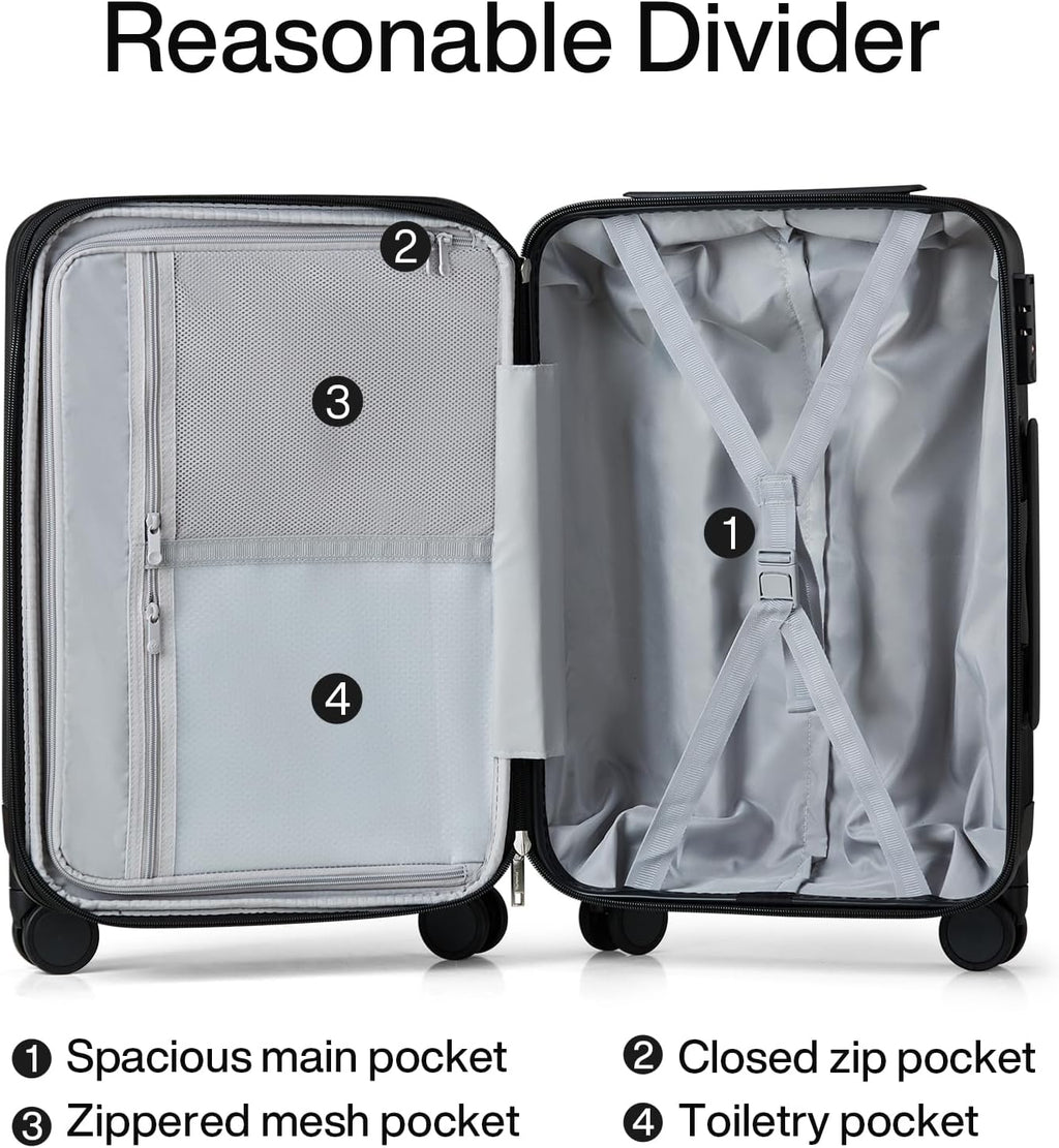 Hanke 20 Inch Expandable Carry on Luggage 22x14x9 Airline Approved Lightweight PC Hard Shell Suitcases with Wheels Travel Luggage Rolling Suitcase Travel Luggage Bag for Weekender(Jet Black)