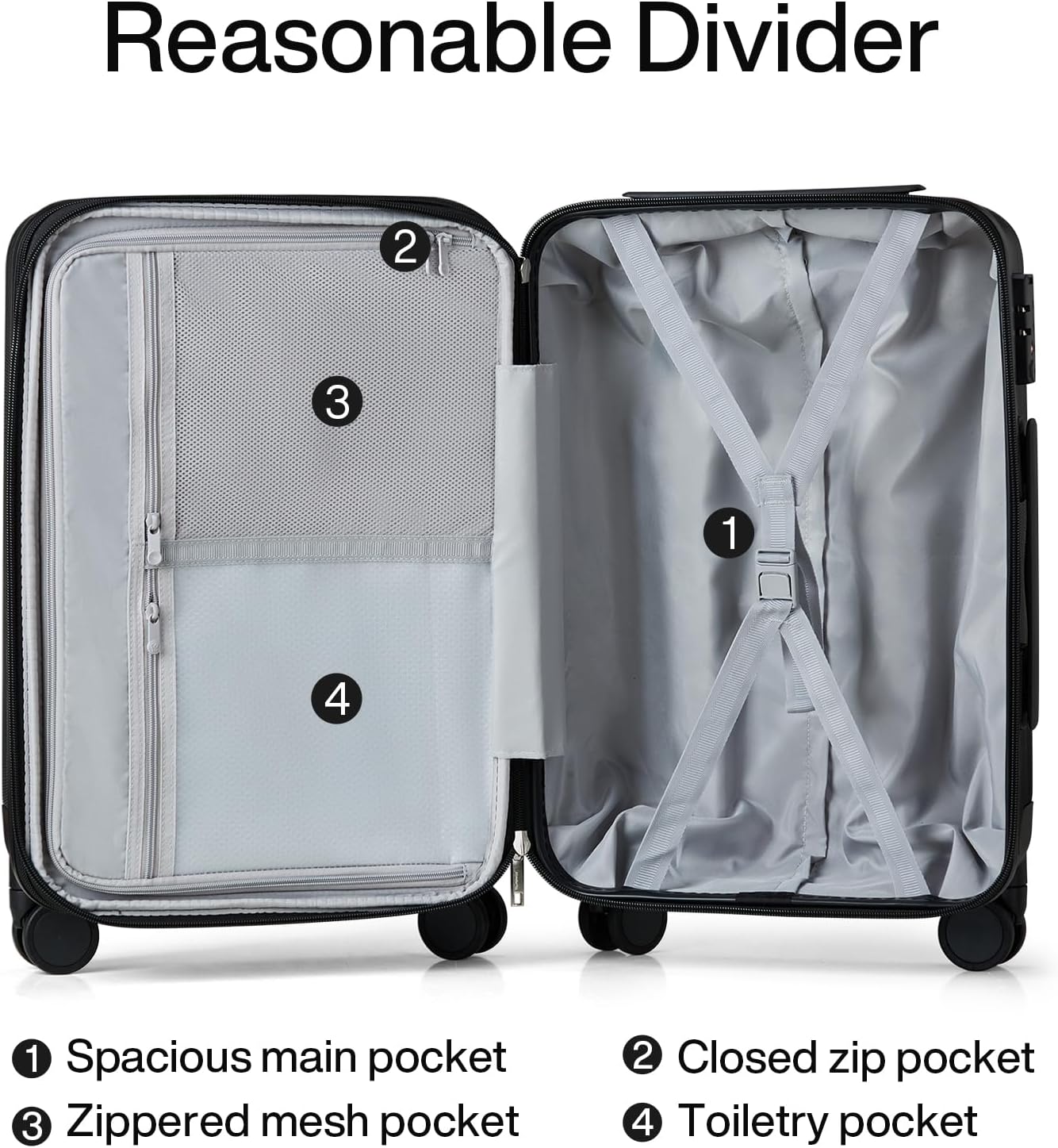 Hanke Expandable Hardshell Luggage Sets 3 piece Carry on Luggage with Wheels Suitcases Lightweight Checked Travel Luggage Rolling Large Suitcase Travel Luggage Bag Woman Men 20/24/29 Inch(Jet Black)