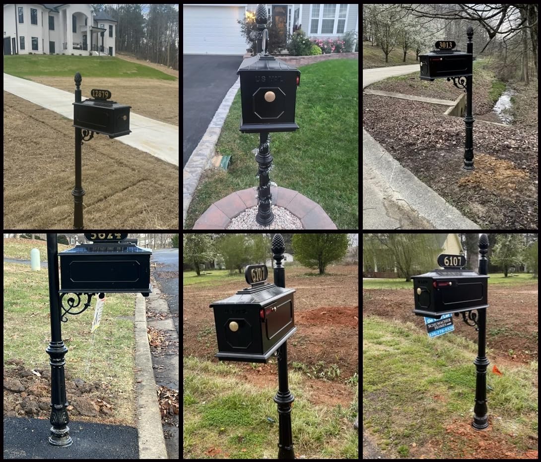 Emerson Black Mailbox with Address Plaque, Flag, and Numbers Included Complete Luxury Mailbox and Post Combo Kit (Emerson)