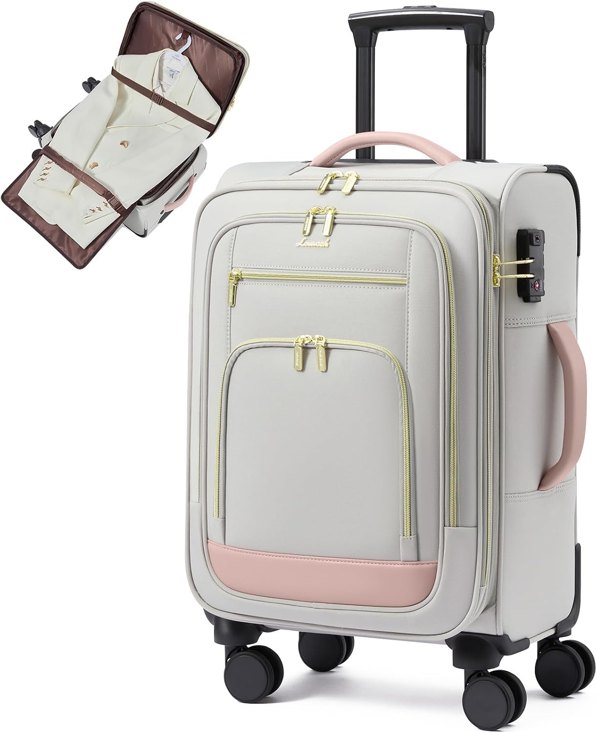 LOVEVOOK Carry on Luggage 22x14x9 Airline Approved with Garment Bag & Spinner Wheels, 22 Inch Large Rolling Suitcase with TSA Lock, Softside Lightweight Underseat Carryon Luggage for Women Travel, 49L