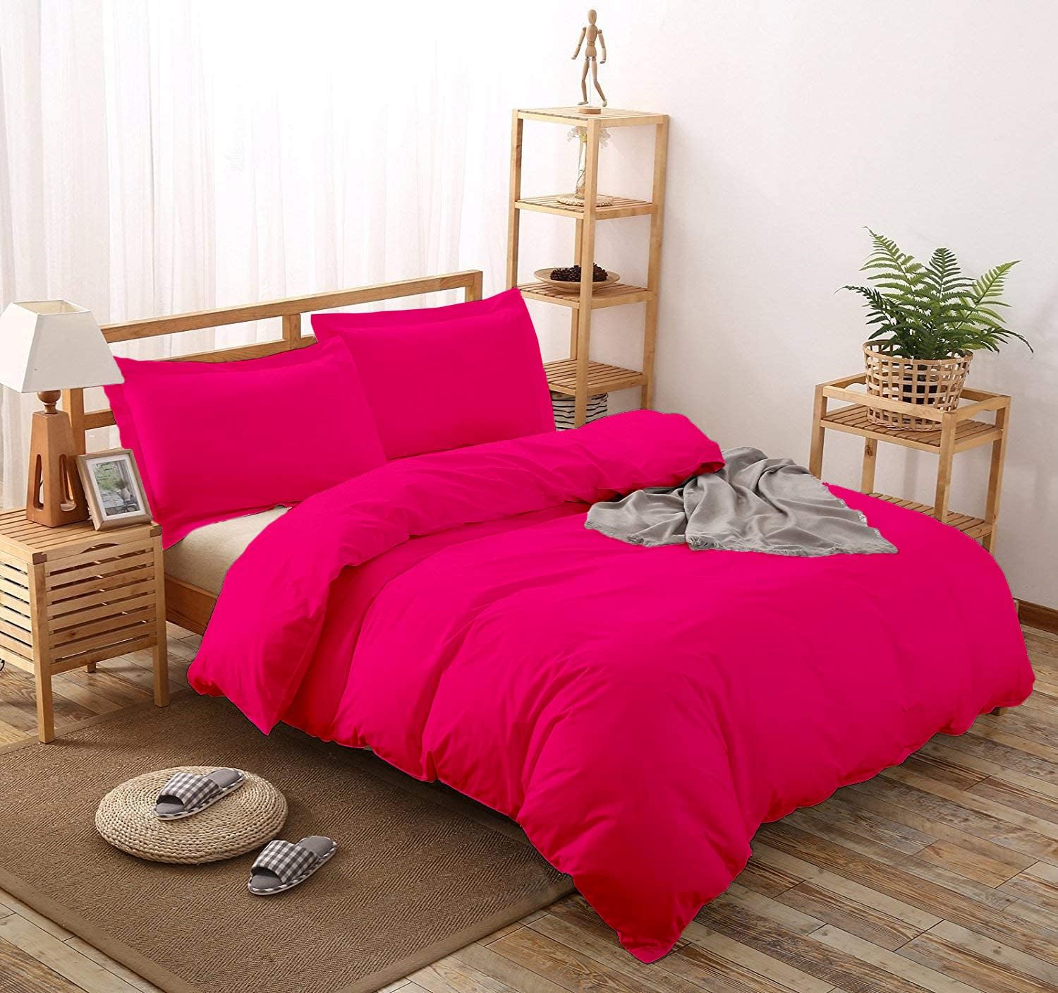 LinenHouse Premium Quality 3-Piece Duvet Cover Set with Zipper Closure & Corner Ties,Solid 1000-TC Ultra Soft Pillow Shams 100% Egyptian Cotton (Alaskan 120x136, Hot Pink)