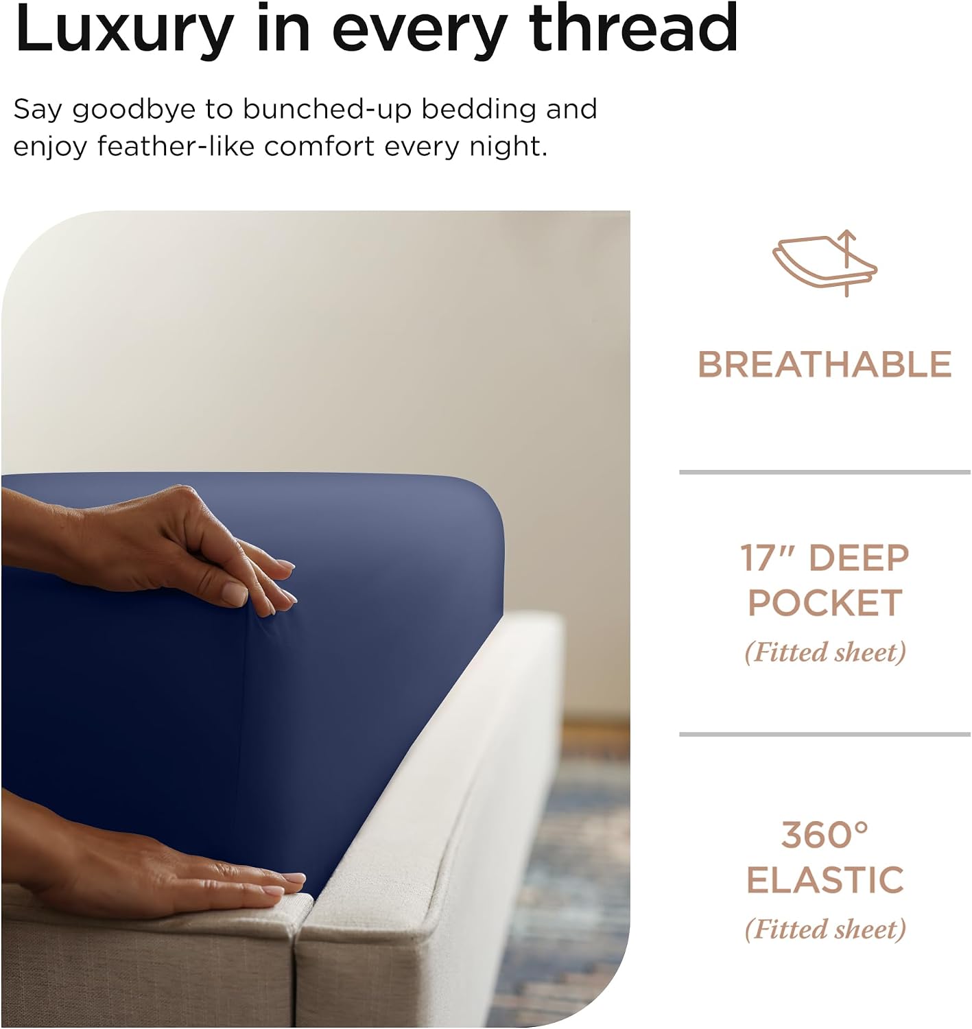 Threadmill Supima Cotton Sheets Queen, 1000 Thread Count Queen Sheets for Queen Mattresses, 4 Piece Luxury Bed Sheets, Sateen Weave Hotel Quality Sheet with Elasticized Deep Pocket, Folkstone Blue