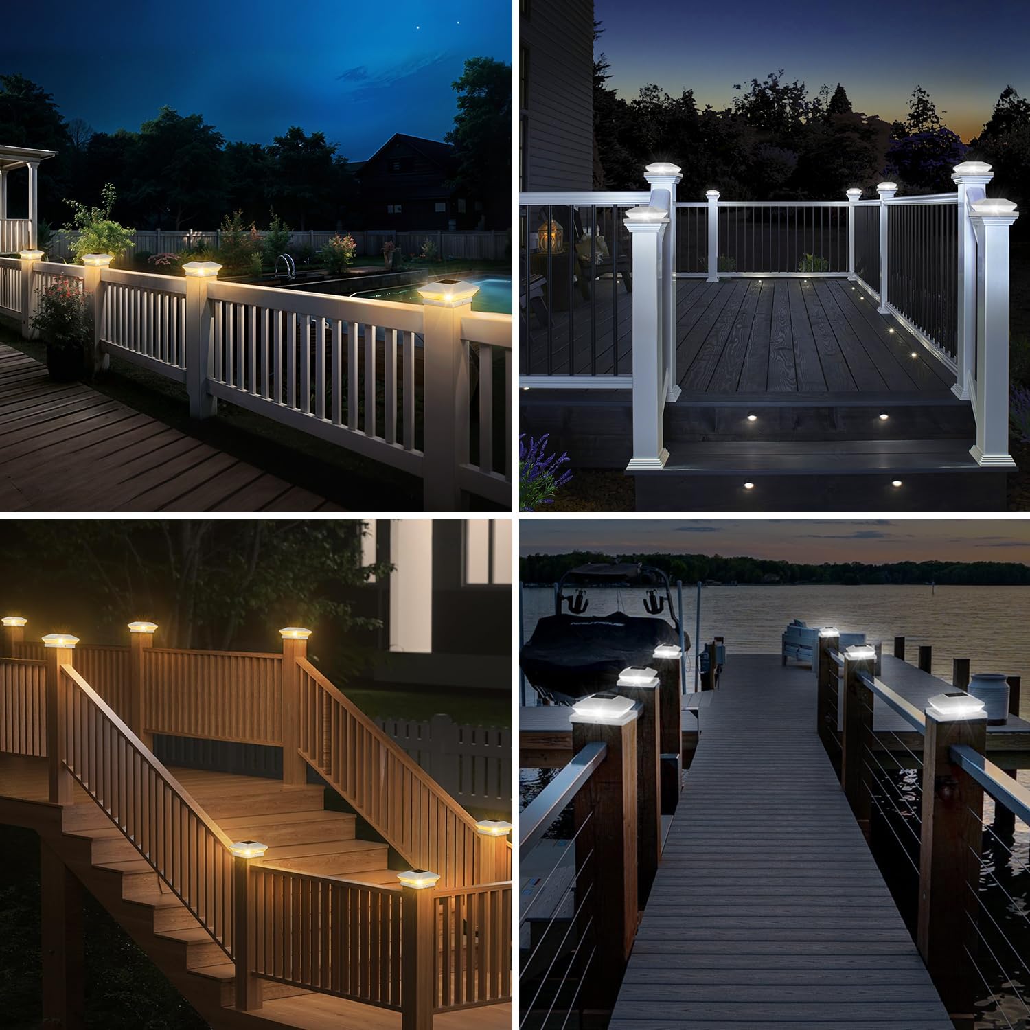 T-SUN Bright Solar Powered Fence Post Cap Lights 18 Pack – for Vinyl (4x4/5x5) & Wooden (3.5x3.5/5.5x5.5) Posts with Warm/Cool White for Mailbox, Patio, Porch