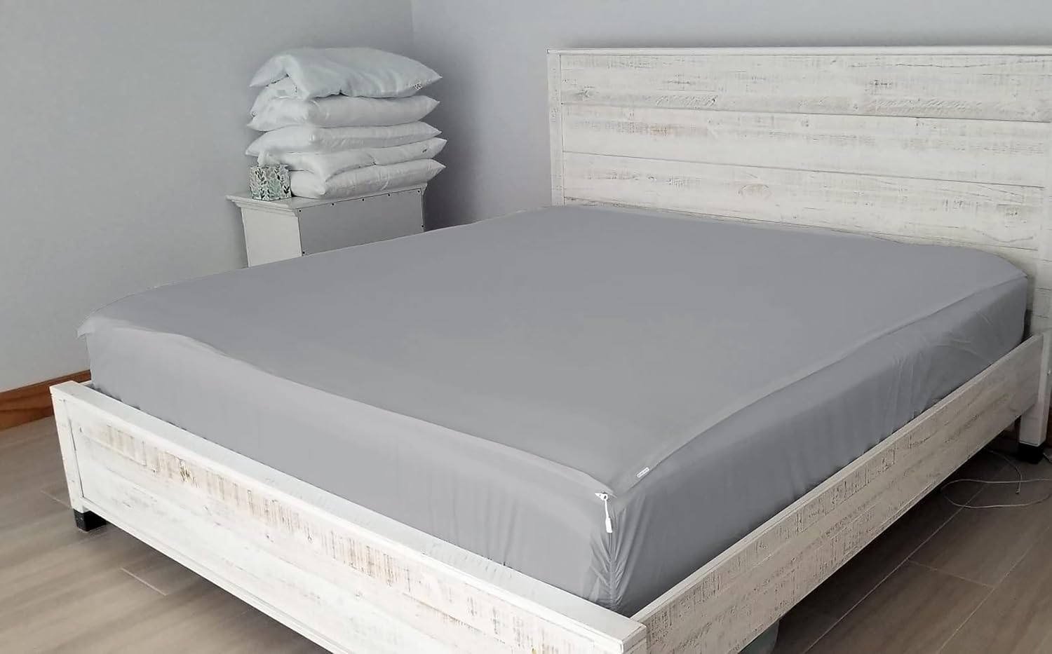 Zip On Sheets Cal King Size Zipper Sheets - Includes 1 Fitted Base + 2 Zip On Sheet - Upto 16' Inch Deep Pockets - Easy to Use, Won't Pop Off - Soft Microfiber Cal King Size 78X84 - Silver Gray