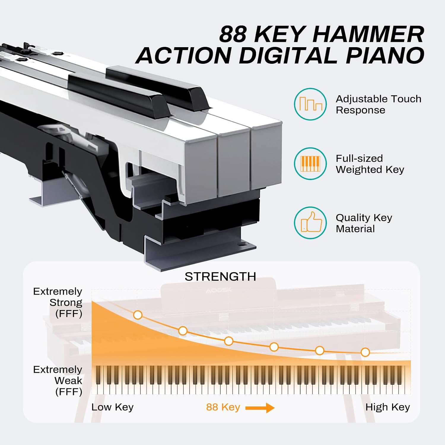 AODSK Digital Piano 88 Key Full Size Weighted Keyboard Overall Solid Wood Frame for Beginners with Sheet Music Stand Triple Pedal Power Adapter