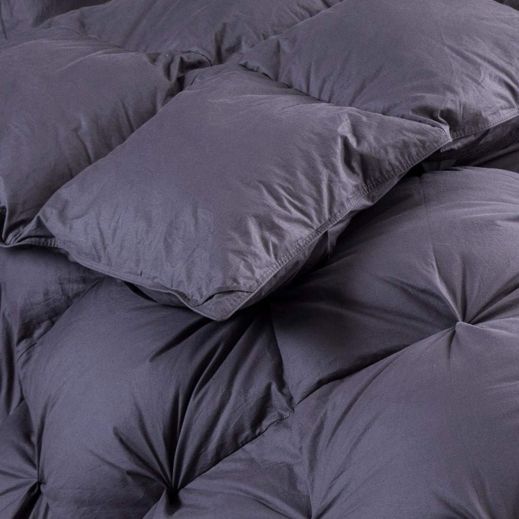 All-Season Luxurious Goose Down Comforter Queen Size Duvet Insert, Premium Pinch Pleat Design, 1200 Thread Count 100% Egyptian Cotton, 750+ Fill Power, 70 oz. Fill Weight (Queen, Gray)