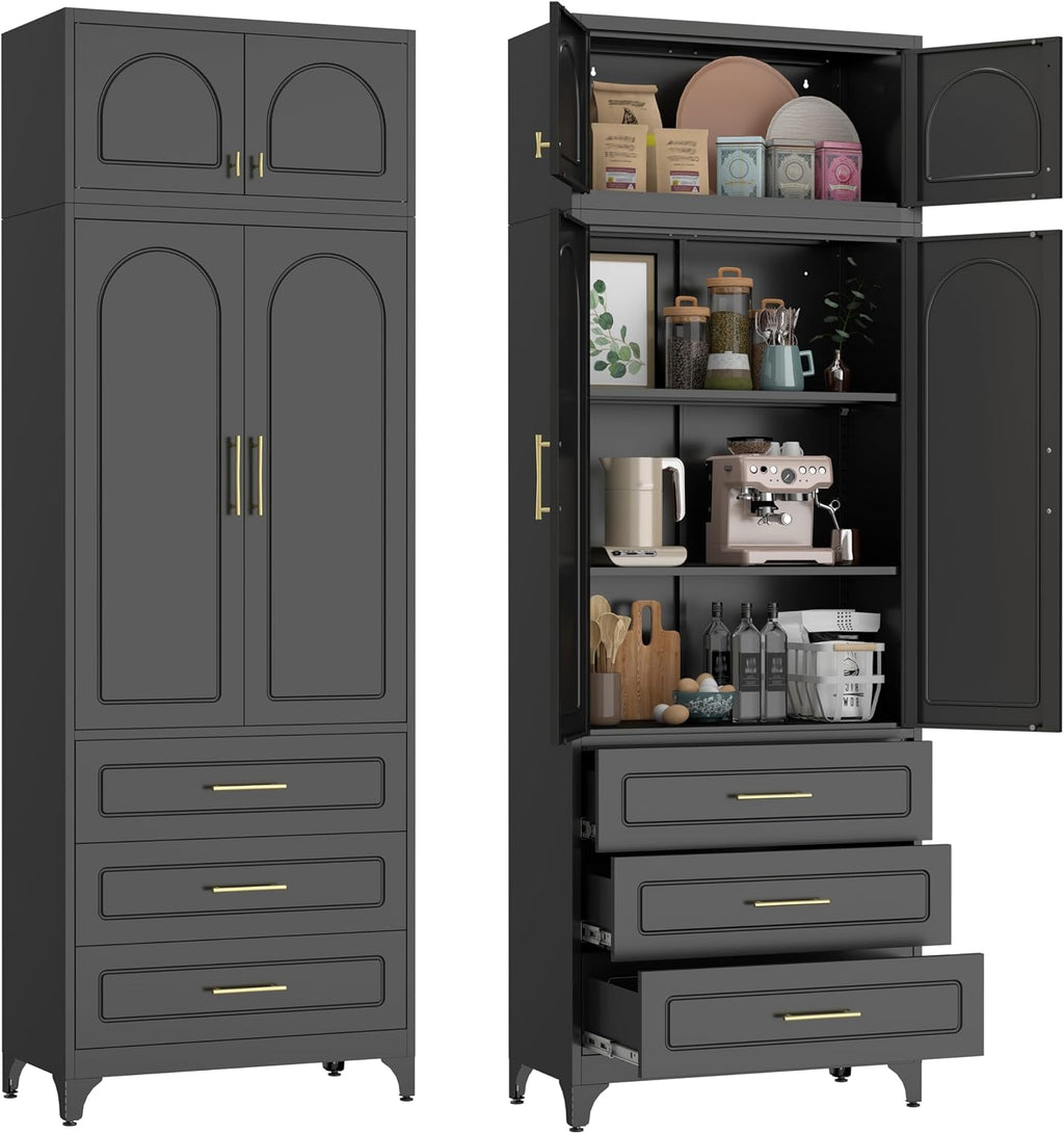90' Tall Kitchen Pantry Cabinet,Storage Cabinet with Doors and Adjustable Shelves,Modern Kitchen Hutch Cabinets,Freestanding Cupboard for Livingroom Diningroom