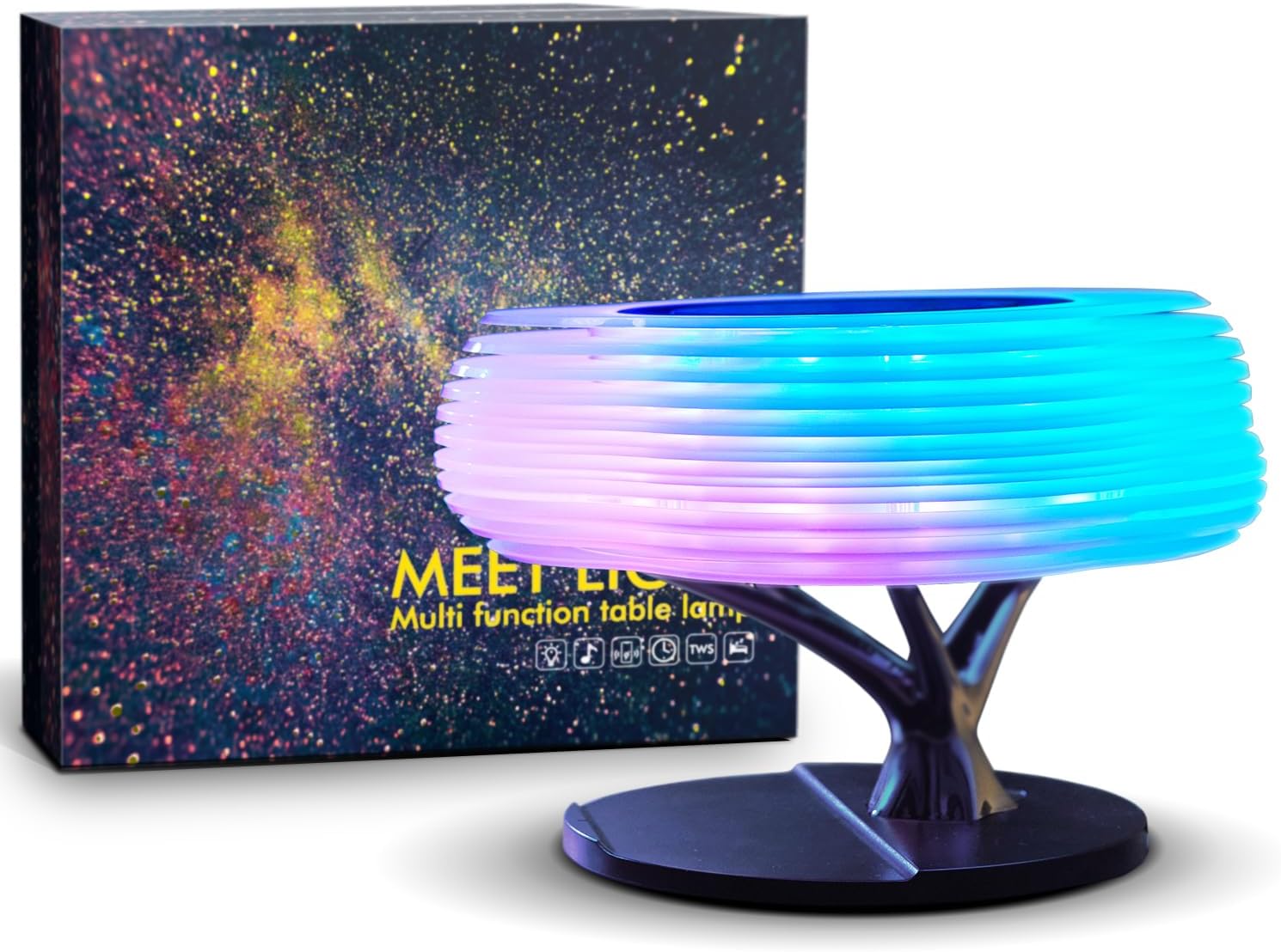 Bonsai Modern LED Bedside Smart Table Lamp with Built-in TWS Bluetooth Speaker and Qi Wireless Charger for Home and Office, Stepless Dimming with Sleep Mode (Clouds)