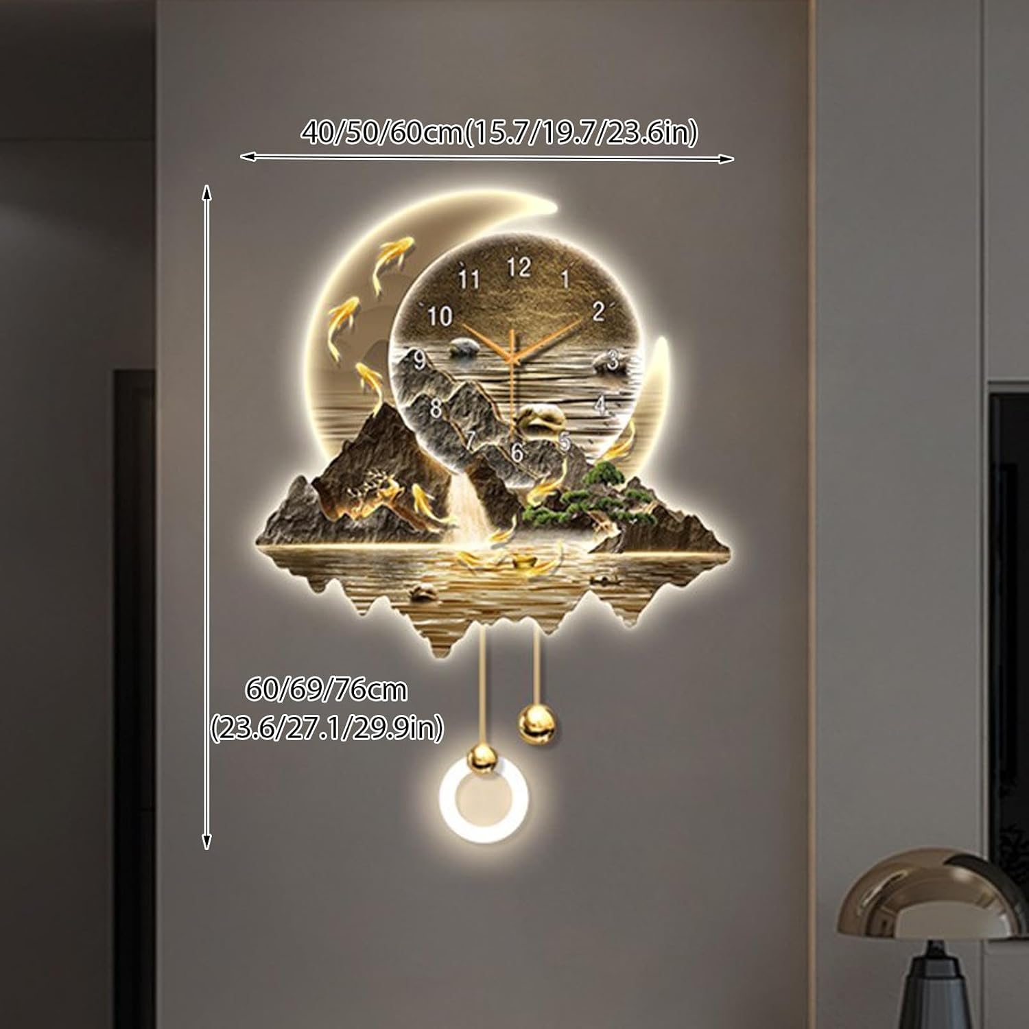 Modern Home Decorative Wall Clock Art Decorations lamp,Plug-in Power Supply 3D Relief LED Decorative Painting,Home Decoration,for Bedroom, Living Room, Kitchen(B,40 * 60cm/15.7 * 23.6in)