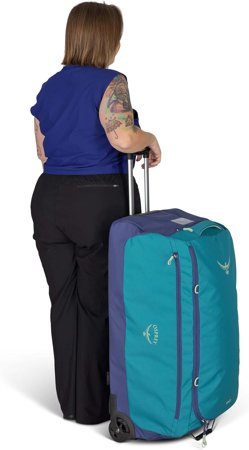 Osprey Daylite 115L Wheeled Collapsible Travel Duffel Bag - Lightweight Rolling Suitcase, Blue Spikemoss/Alkaline