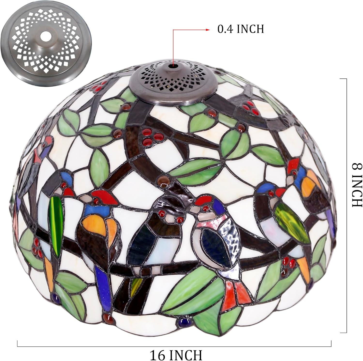 Large Tiffany Lamp Shade Replacement Only 16Inch Stained Glass Lampshade Fit For Table Lamps FLoor Lamp Ceiling Fixture Pendant Hanging Light Home Office Decoration (Double Birds Amber)