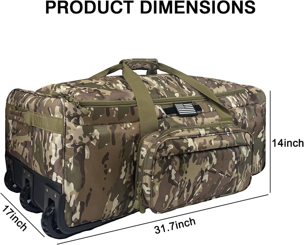 WOLT 120L Rolling Duffle Bag with Wheels, Large Deployment Military Bag, Wheeled Heavy Duty Luggage for Travel, Camping