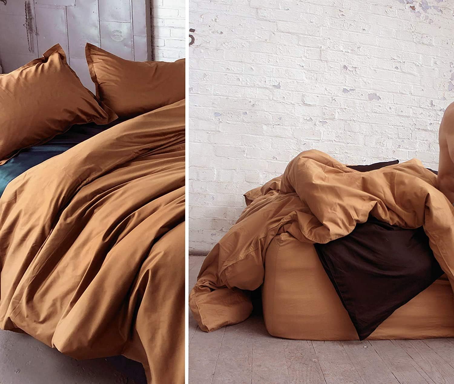 Eikei Solid Color Duvet Cover 120x98-inch Luxury Bedding Set 400 Thread Count Egyptian Cotton Long Staple Sateen Weave Breathable Silky Soft Pima Premium Quality Bed Linen (Super King, Copper)