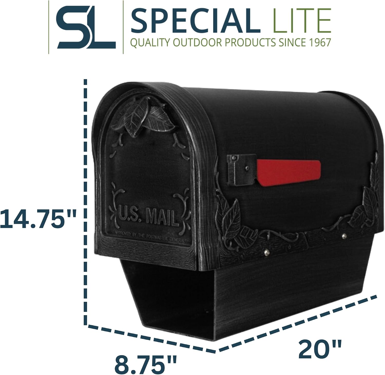 Special Lite Floral Curbside Mailbox with Paper Tube - Black Aluminum Mailbox for Post Mount - SCF-2003-BLK