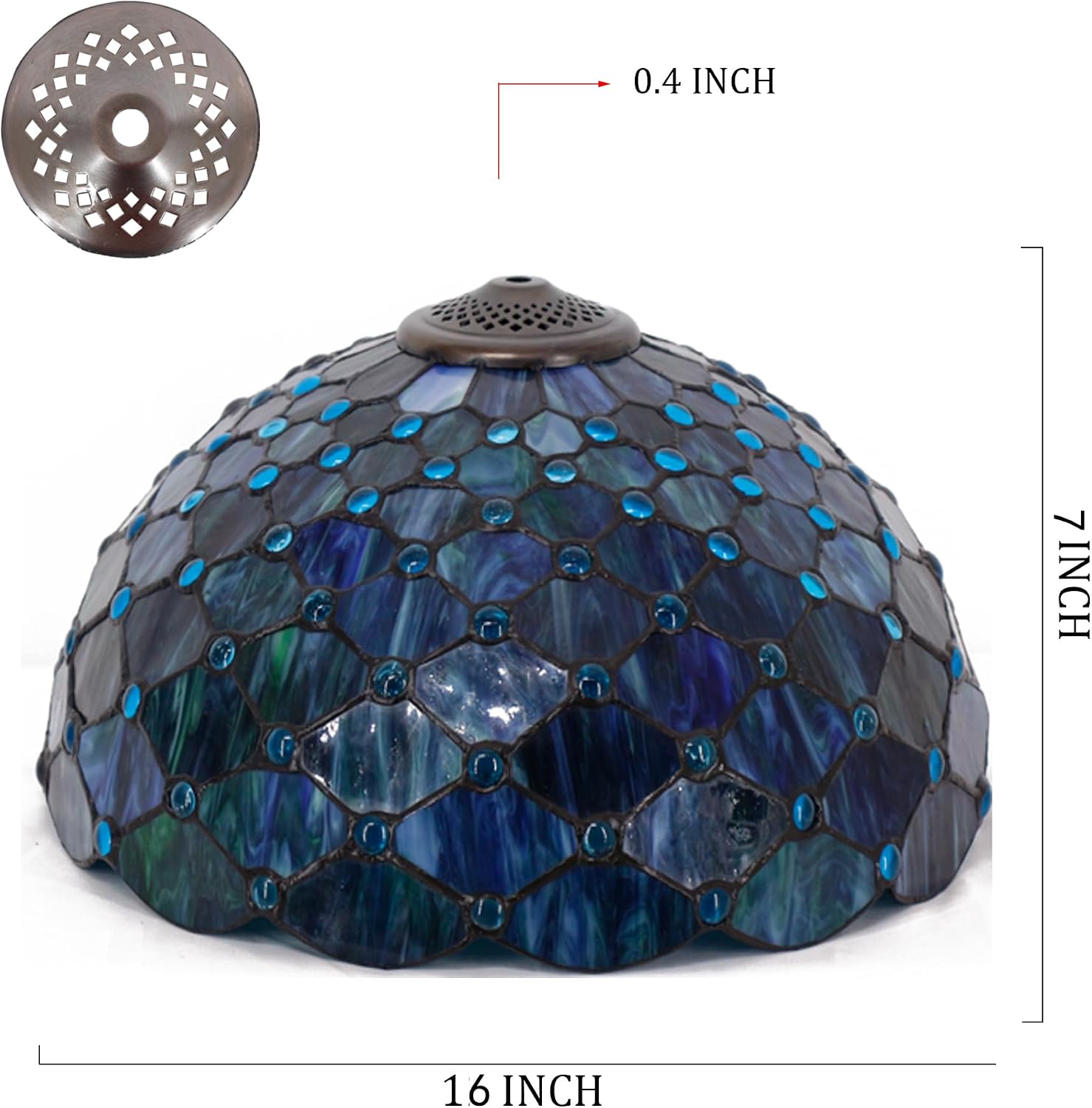 Large Tiffany Lamp Shade Replacement Only 16Inch Stained Glass Lampshade Fit For Table Lamps FLoor Lamp Ceiling Fixture Pendant Hanging Light Home Office Decoration (Blue Beads)
