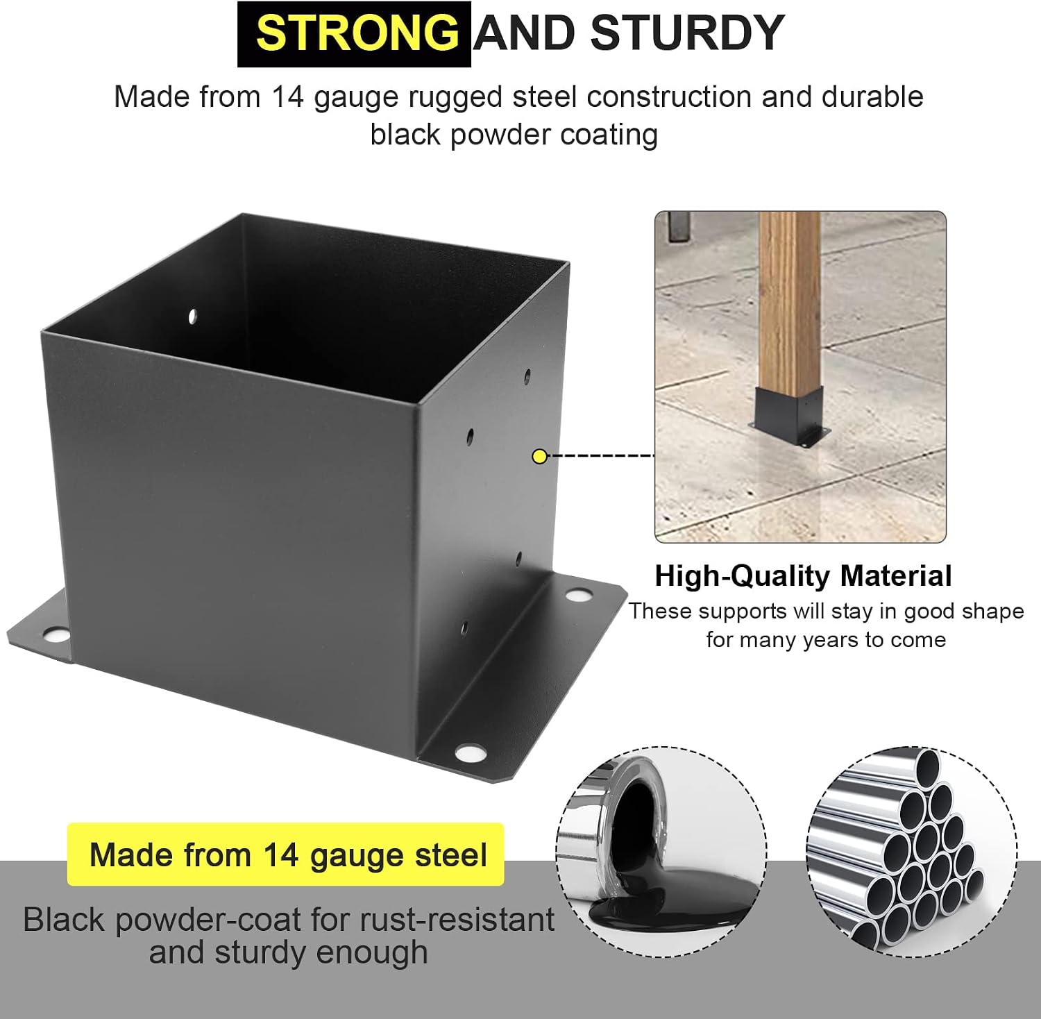 6X 6 Post Base 10 PCS,Inner Size 5.6'x5.6'Deck Post Base,Heavy Duty Metal Black Powder Coated Post Brackets,for Pavilion Deck Railing Support Deck Base Plate, Support Bolt Down (10PCS)