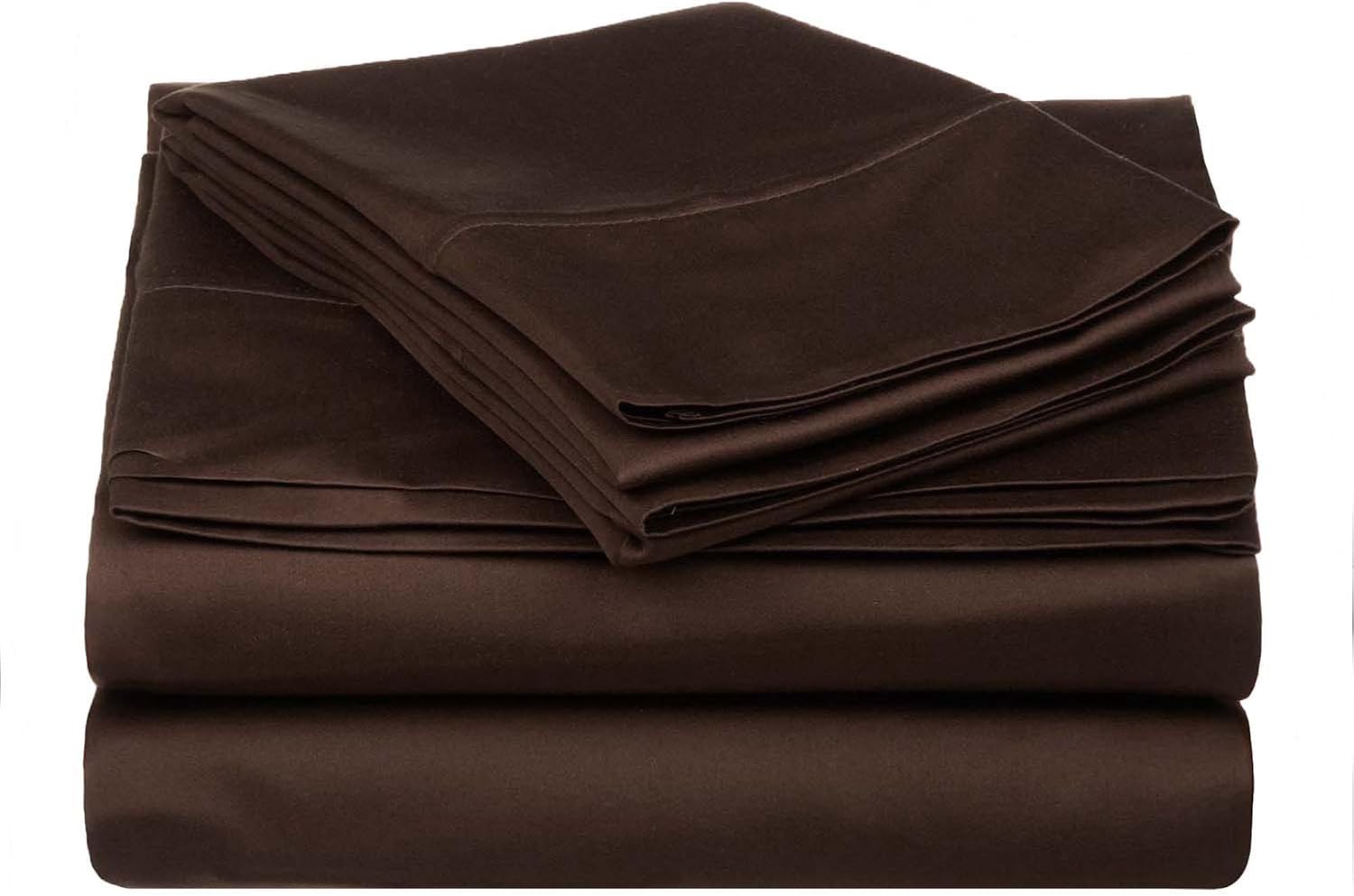 Superior Egyptian Cotton 530 Thread Count Bed Sheet Set, 1 Elastic Deep Pocket Fitted Sheet, 1 Flat Sheet, 2 Pillowcases, Soft Bedding, Luxury Sheets, Sateen Weave, Queen Size, Chocolate
