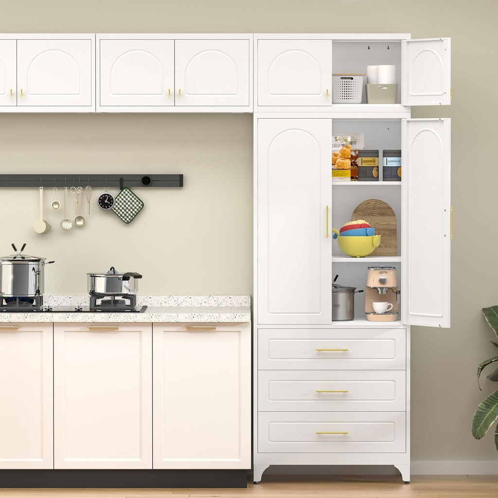 90' Tall Kitchen Pantry Cabinet,Metal Storage Cabinet with Doors and Adjustable Shelves,Modern Kitchen Hutch Cabinets,Freestanding Cupboard for Dining Room