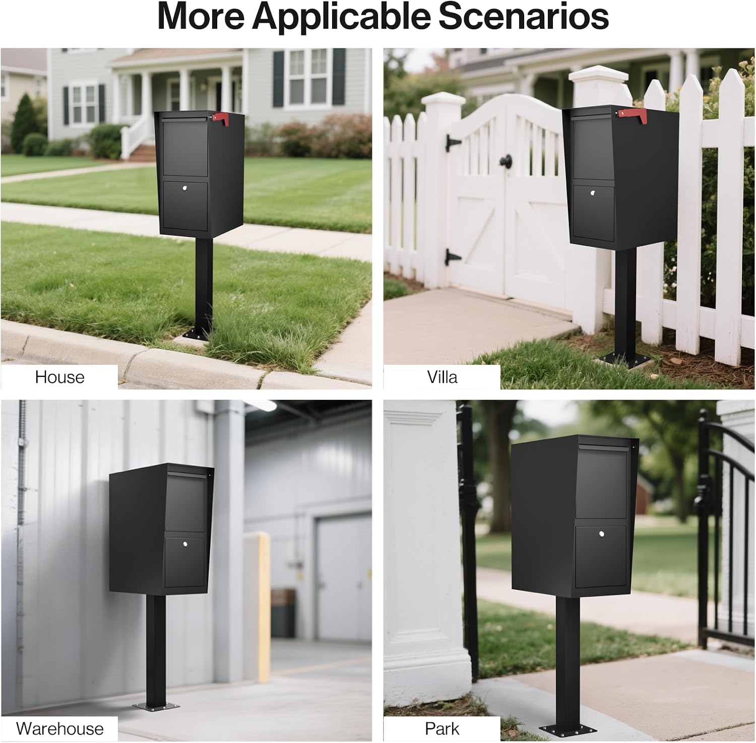 Secure Curbside Locking Mailbox for Packages, Weekend-Away Design with In-Ground Post and Base Plate (Black)