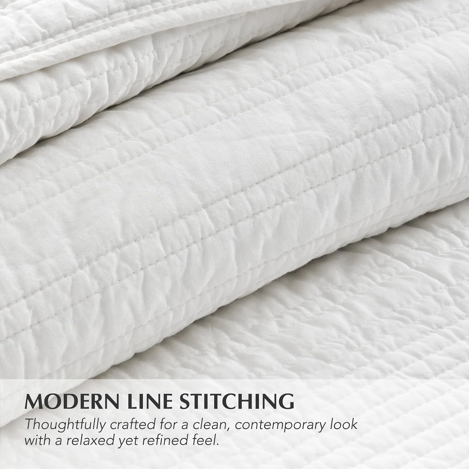EVERGRACEHOME 100% Cotton Modern Lines Quilt Set Oversized King, Pre-Washed Soft Striped Coverlet Bedspread, 3 Piece Lightweight Bedding Set for All Season, with 2 Pillow Shams, Bright White