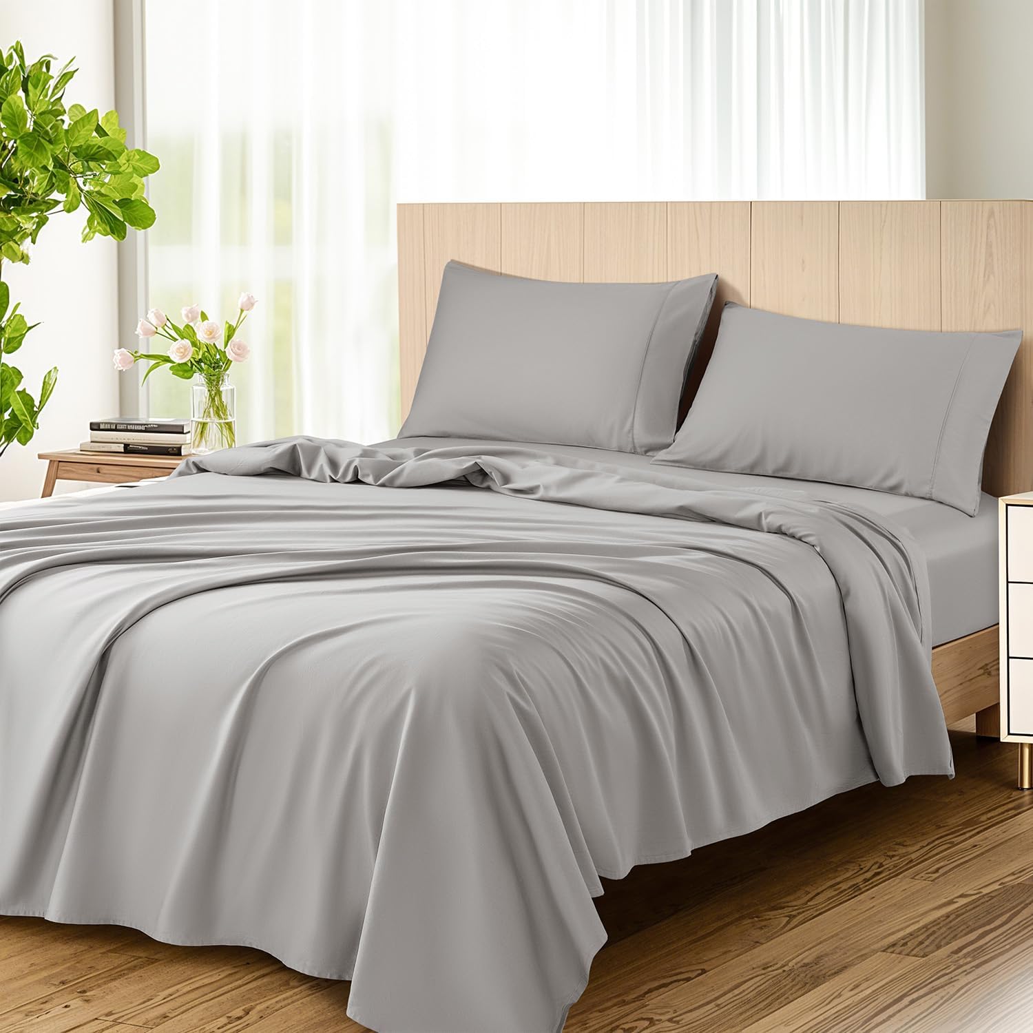 1200 Thread Count Cotton Sheets, 100% Egyptian Cotton Sheet for Queen Size Bed, Very Smooth Soft with 16' Deep Pocket Sheets 4-Pc Sets (Dove Grey, Queen)