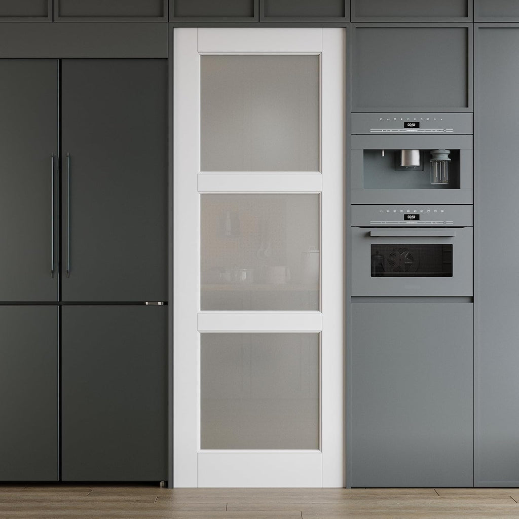 28 x 80 Interior Door Slab, Glass Door, Room Doors with Frosted Glass, Solid Core 3 Panel Prebuilt Panel, Paintable Sinlge French Pantry Doors, Privacy Protected