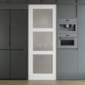 28 x 80 Interior Door Slab, Glass Door, Room Doors with Frosted Glass, Solid Core 3 Panel Prebuilt Panel, Paintable Sinlge French Pantry Doors, Privacy Protected