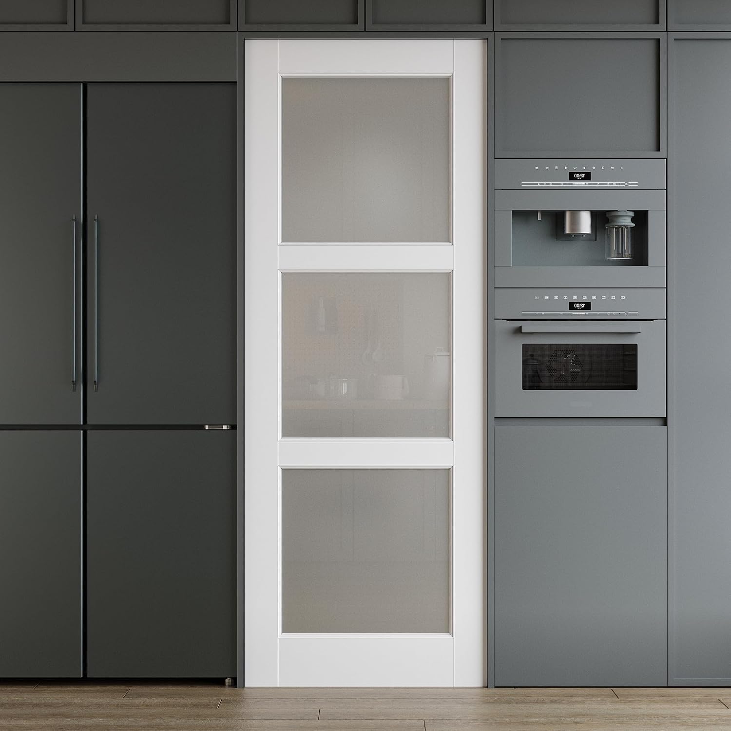 28 x 80 Interior Door Slab, Glass Door, Room Doors with Frosted Glass, Solid Core 3 Panel Prebuilt Panel, Paintable Sinlge French Pantry Doors, Privacy Protected