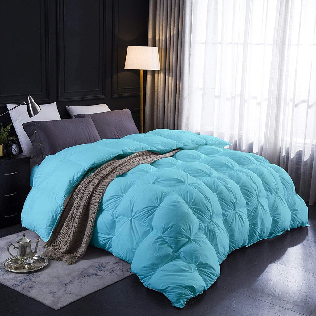 Aqua All Season Down Alternative Pintuck Comforter- Eastern King Size 118 x 110 Inches 1 pc Pinch Pleated Comforter 600 GSM & 4 - Corner Tabs 100% Egyptian Cotton- Aqua Solid