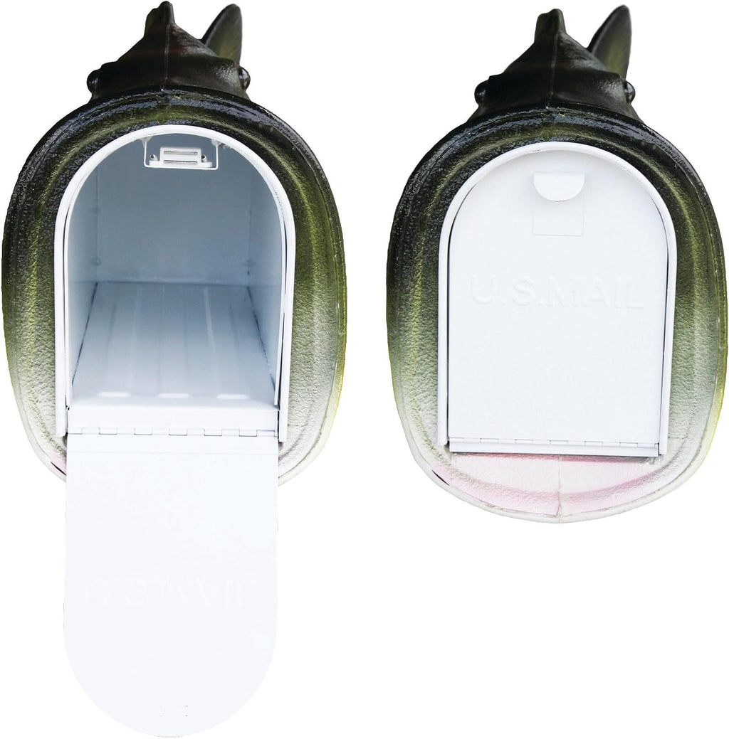 Rivers Edge Products Largemouth Bass Fish Mailbox for Outside of Residential Home, Rural Mailbox Constructed of Metal with a Plastic Overmold, UV Resistant, Includes Tamper Resistant Mounting Hardware