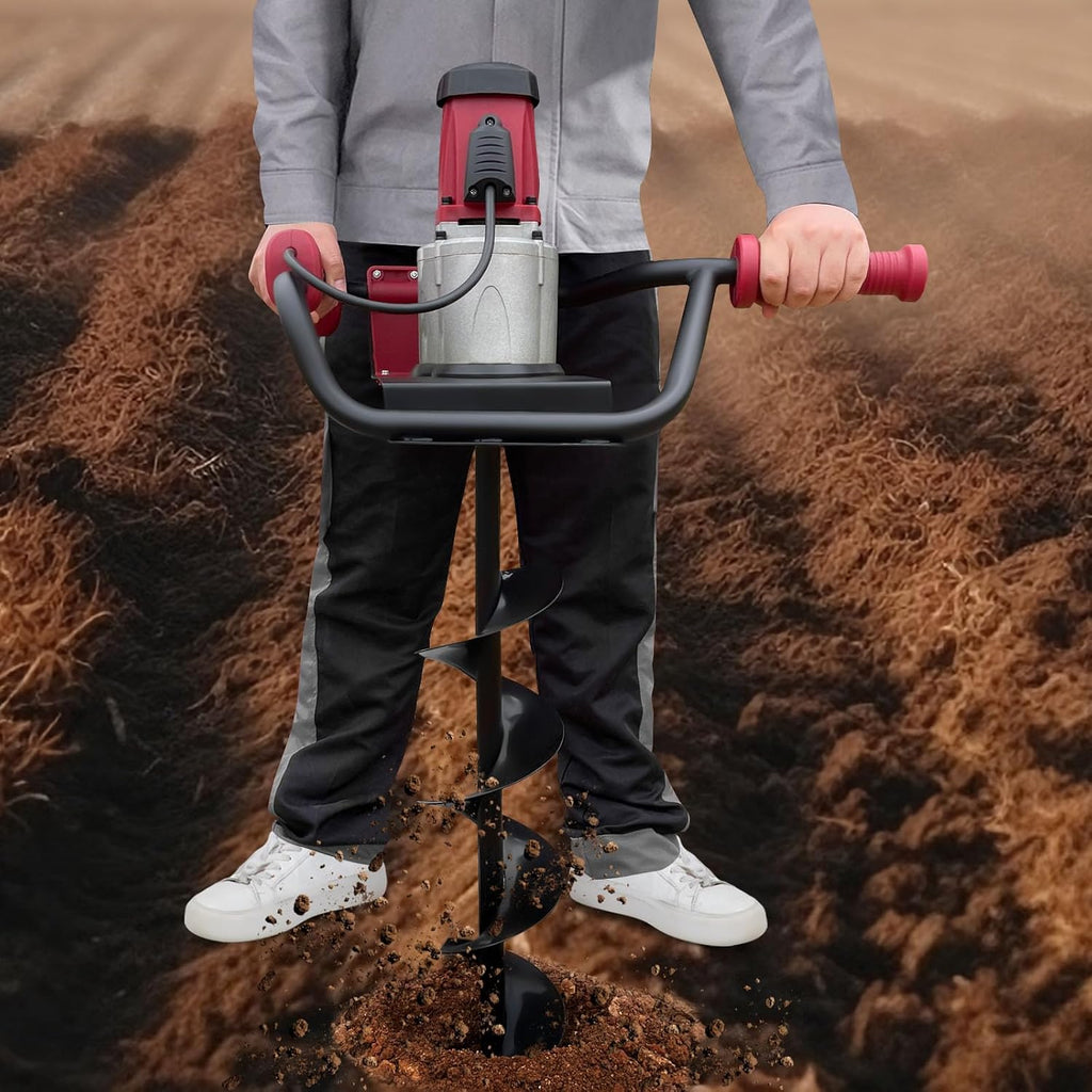 Electric Auger Digging Drill, Electric Post Hole Digger Handles with Adjustable Speed, Two Different Sizes Drilling Machine for Mailbox Post Digging, Fence and Deck Installation, Tree