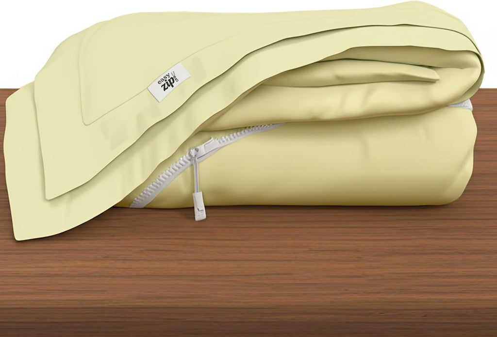 COTTON STICH 600 TC Zipper Fitted Sheet, 100% Egyptian Cotton, 18' Deep Pocket, Easy Zip Change, All-Around Secure Fit - Queen Size Bed - Ivory
